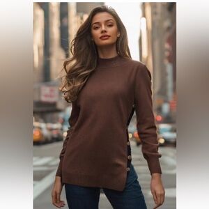 Chico's Chocolate Brown Button-Side tunic Sweater